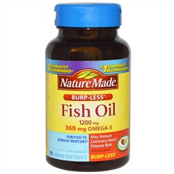 Nature Made, Рыбий жир, Омега-3, не вызывает отрыжку, 1200 мг, 60 жидких мягких капсул