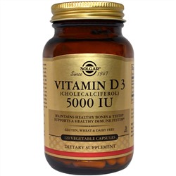 Solgar, Витамин D3 (Cholecalciferol), 5000 МЕ, 120 вегетарианских капсул
