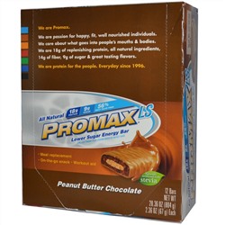 Promax Nutrition, Promax LS, энергетический батончик с арахисовым маслом и шоколадом, низкое содержание сахара, 12 шт по 67 г