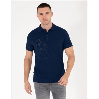 Lacivert Slim Fit Desenli Polo Yaka Tişört