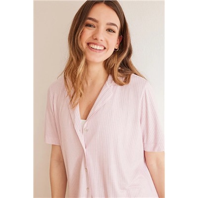 Pijama camisero rayas rosa Ecovero™