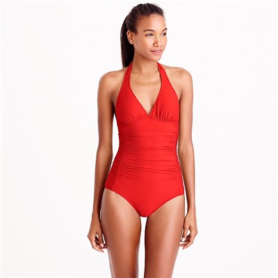 Ruched halter one-piece swimsuit
