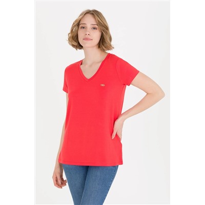 Kadın Kırmızı V - Yaka Basic Tişört