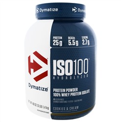 Dymatize Nutrition, ISO 100, гидролизованный 100% изолят сывороточного белка, печенье с кремом, 3 фунта (1,36 кг)