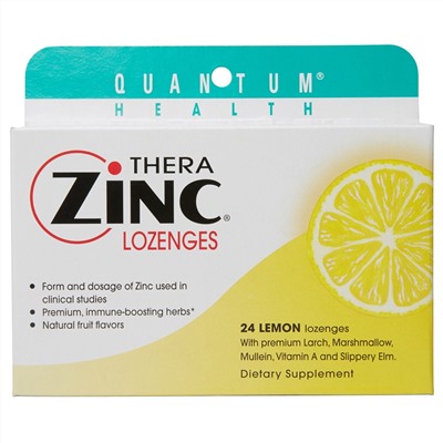 Quantum Health, Леденцы Тера Цинк, холодный сезон +, лимон, 24 леденца