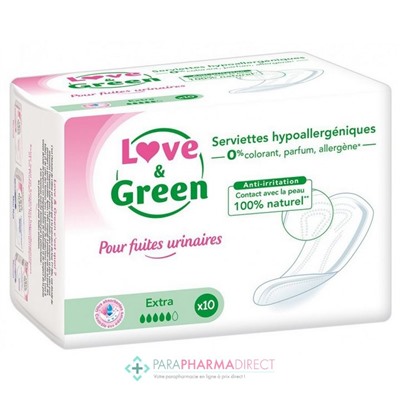 Love&Green Fuites Urinaires - Serviettes Hypoallergéniques - Extra x10