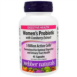 Webber Naturals, Пробиотик для женщин с экстрактом клюквы, 5 миллиардов активных бактерий, 45 капсул