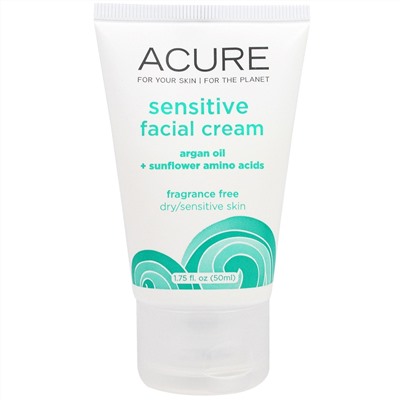 Acure Organics, Крем для чувствительной кожи лица, аргановое масло + аминокислоты подсолнечника, без отдушек, 1,75 жидкой унции (50 мл)