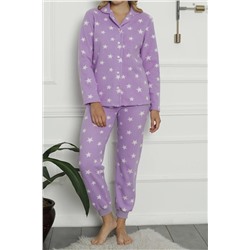Nicoletta Kadın Düğmeli Peluş Pijama Takimi Welsoft Gömlek LİLA 94102