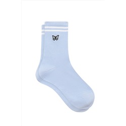 Mavi Kelebek Işlemeli Soket Çorap 198284-33482