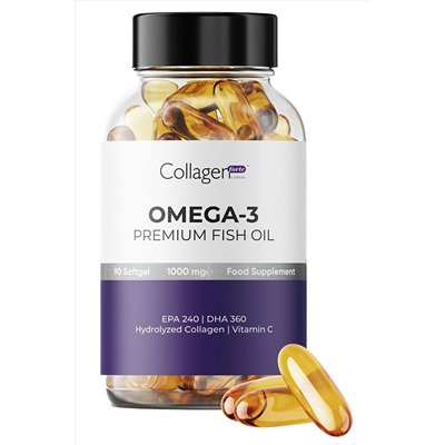 Collagen Forte Platinum Omega 3 Premium Fish Oil, Balık Yağı, Hidrolize Kolajen, Vitamin C 1000mg 90 Softjel Kapsül 8682340346622