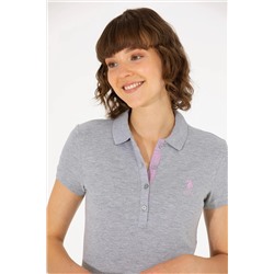 Kadın Gri Melanj Basic Polo Yaka Tişört