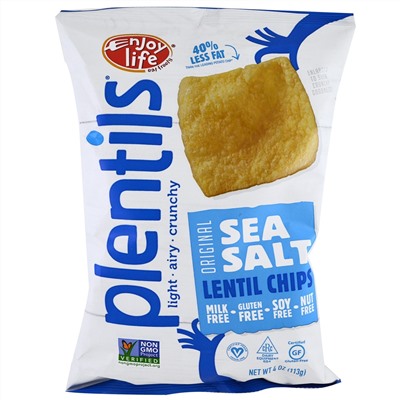 Enjoy Life Foods, Plentils, Sea Salt Lentil Chips, Original, 4 oz (113 g)