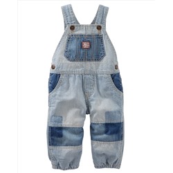 Jersey-Lined Patchwork Hickory Stripe Overalls