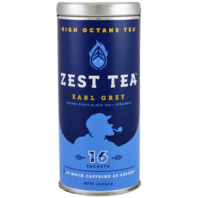 Zest Tea LLZ, High Octane Tea, Earl Grey, 16 Sachets, 1.41 oz (40 g) Each