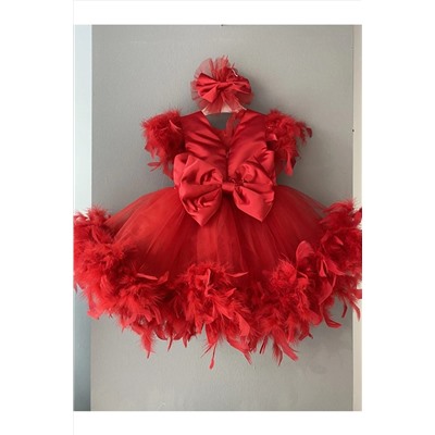 İlknur Karaca Design Kırmızı Otrişli Kız Bebek Özel Gün Elbisesi 5000