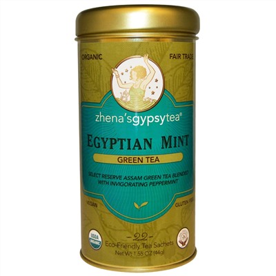 Zhena's Gypsy Tea, Органический, египетская мята, зеленый чай, 22 пакетика, 1,55 унции (44 г)