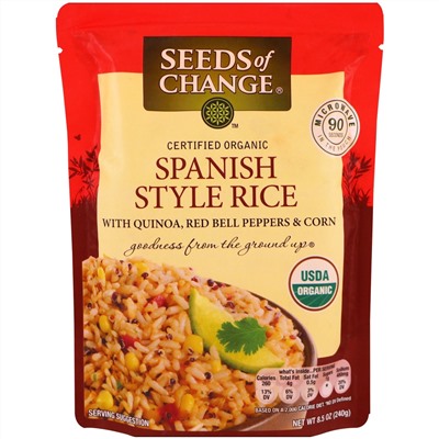 Seeds of Change, Органический испанский рис с квиноа, красным сладким перцем и кукурузой, 8,5 унц. (240 г)