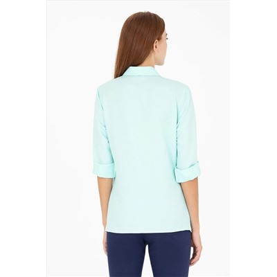 Kadın Su Yeşili Uzun Kollu Basic Gömlek