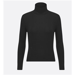 Turtleneck Sweater Black Cashmere and Silk Ribbed Knit