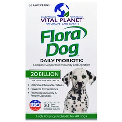 Vital Planet, Flora Dog, Ежедневный Пробиотик, Со Вкусом Говядины,  20 биллионов, 30 жевательных таблеток