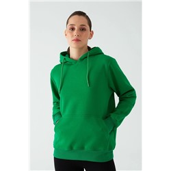 Zomers Kadın Yeşil 3 Iplik %100 Pamuk Kapüşonlu Oversize Sweatshirt MK-300