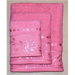 Набор махровых полотенец жаккард "Подарочный"-розовый 3 шт (40*70 см, 50*90 см,70*130 см) в индив. упак. хлопок 100%