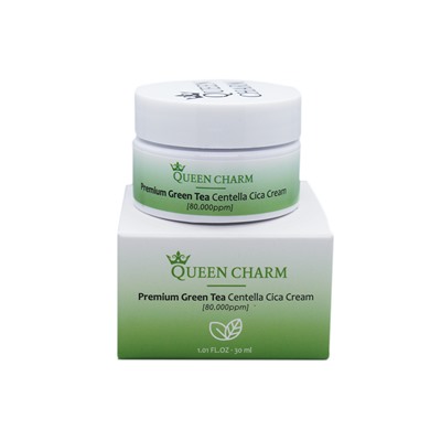 [QUEENCHARM] Крем для лица увлажняющий ЗЕЛЕНЫЙ ЧАЙ И ЦЕНТЕЛЛА 8% Premium Green Tea Centella Cica Cream, 30 мл