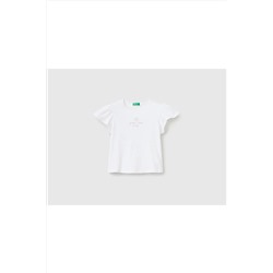 United Colors of BenettonKız Çocuk Beyaz Slogan Baskılı T-shirt Beyaz