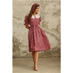 KÜÇÜĞÜM BUTİK Vintage Fisto Yakalı Bordo Çiçekli Poplin Elbise KCGM10334