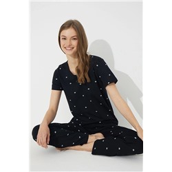 Siyah İnci Siyah Kısa Kollu Pamuklu Pijama Takımı 7612
