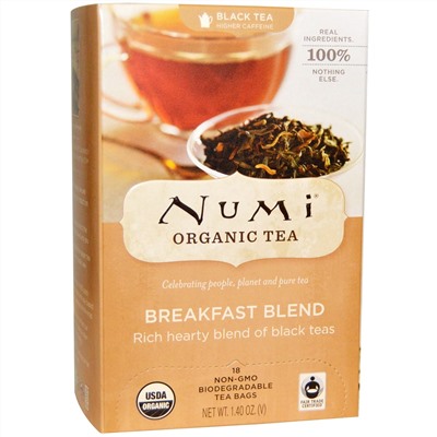 Numi Tea, Organic Black Tea, Breakfast Blend, 18 Tea Bags 1.40 oz Each