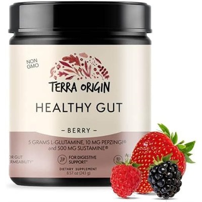 TERRA ORIGIN Healthy Gut Berry Flavor |30-Servings with L-Glutamine, Zinc, Glucosamine, Slippery Elm Bark, Marshmallow Root and More!