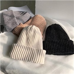 Зимняя мягкая дикая двухслойная утолщенная теплая пуловерная шапка Корейская версия однотонная вязаная шапка из синели женская шерстяная шапка