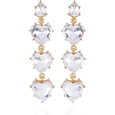 GUESS Goldtone Clear Glass Stone Heart Dangle Earrings