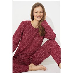 Siyah İnci Bordo Çiçek Desenli Pamuklu Pijama Takımı 7613