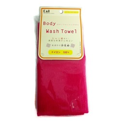 KAI Мочалка для тела Body Wash Towel жесткая, нейлон, ярко-розовая, в форме шарфа 30*100см