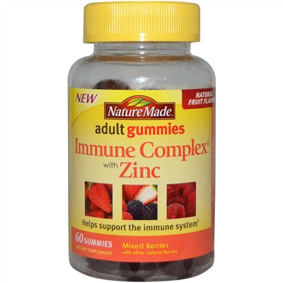Nature Made, Жевательные витамины для взрослых, иммуностимулирующий комплекс с цинком, смесь ягод, 60 жевательных таблеток