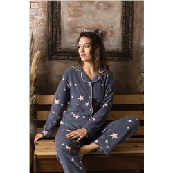 CALİA Kadın Önden Düğmeli Uzun Kollu Polar Peluş Kışlık Sıcak Tutan Pijama Takımı 687YP200
