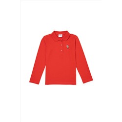 Çocuk Kırmızı Polo Yaka Basic Sweatshirt