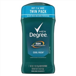 Degree Men Antiperspirant Deodorant Stick 48 Hour Sweat and Odor Protection Cool Rush Men's Deodorant Keeps You Feeling Fresh and Dry 2.7 oz 2 Count