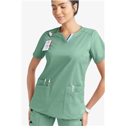 Butter-Soft STRETCH Women's 6-Pocket Short Sleeve Notch Placket with Sport Trim Detail Scrub Top