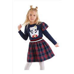 Denokids Kanatlı Kedi Kız Çocuk Lacivert Ekose Elbise CFF-23K1-003