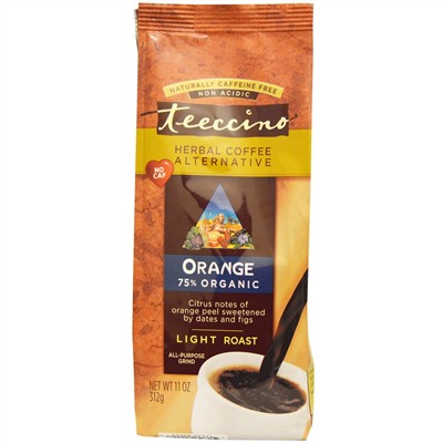 Teeccino, Растительная альтернатива кофе, апельсиновый вкус, легкой обжарки, без кофеина, 312 г