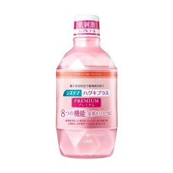 LION Ополаскиватель для полости рта премиум-класса Systema Haguki Plus вкус персика и розовых цветов без спирта 600 мл