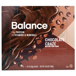 Balance Bar, Батончик Здорового Питания, Шоколадная Мания, 6 батончиков, 1,76 унции (50 г) каждый