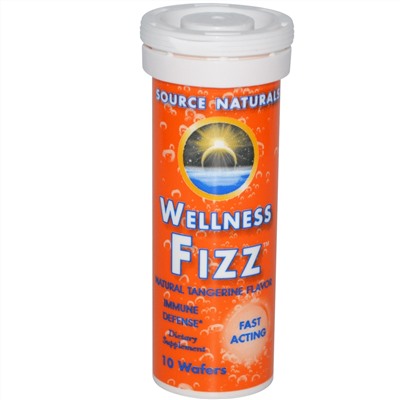 Source Naturals, Wellness Fizz, с натуральным вкусом мандарина, 10 шипучих таблеток
