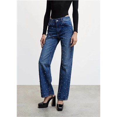 Jeans wideleg strass -  Mujer | MANGO OUTLET Melilla