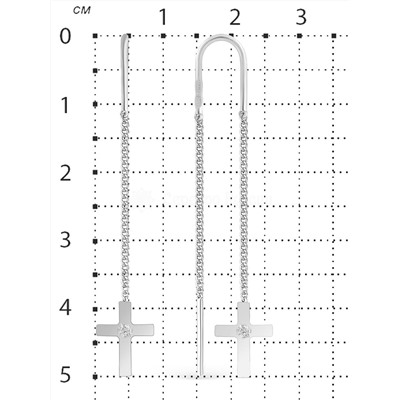 Серьги-продёвки длинные Кресты из серебра с фианитами родированные 925 пробы Са-019р200
