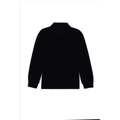 Erkek Çocuk Siyah Basic Polo Yaka Sweatshirt